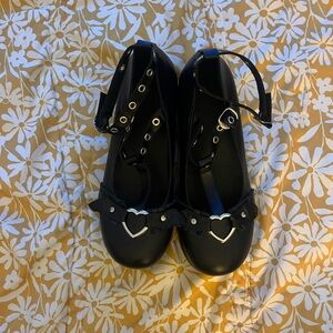Black Mary Jane Shoes with Heart Buckles